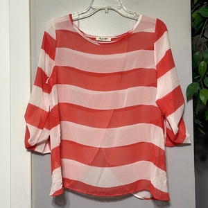 Rachel Kate Fashion Collection Striped Sheer Kimono Style Blouse Top‎ Women's M